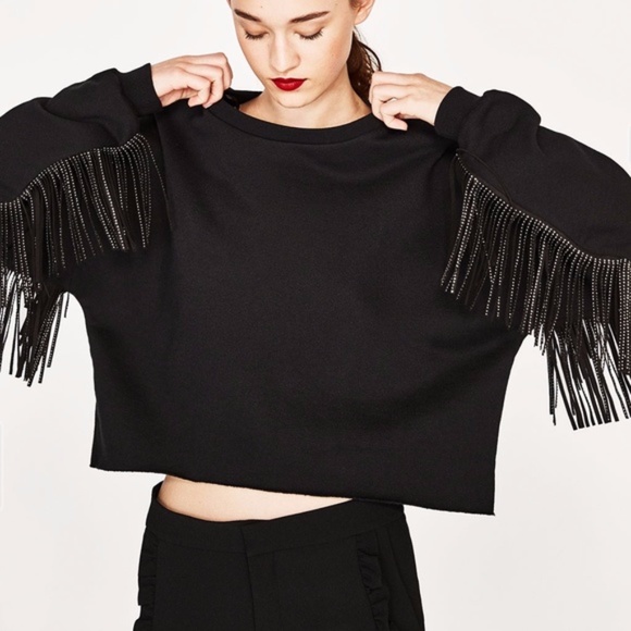 Zara | Tops | Zara Fringed Sweatshirt 
